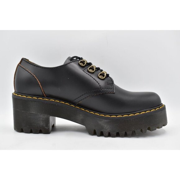 Dr Martens Women 10 Leona Lug Sole Platform Black Vintage Leather Derby Shoes - Picture 6 of 13
